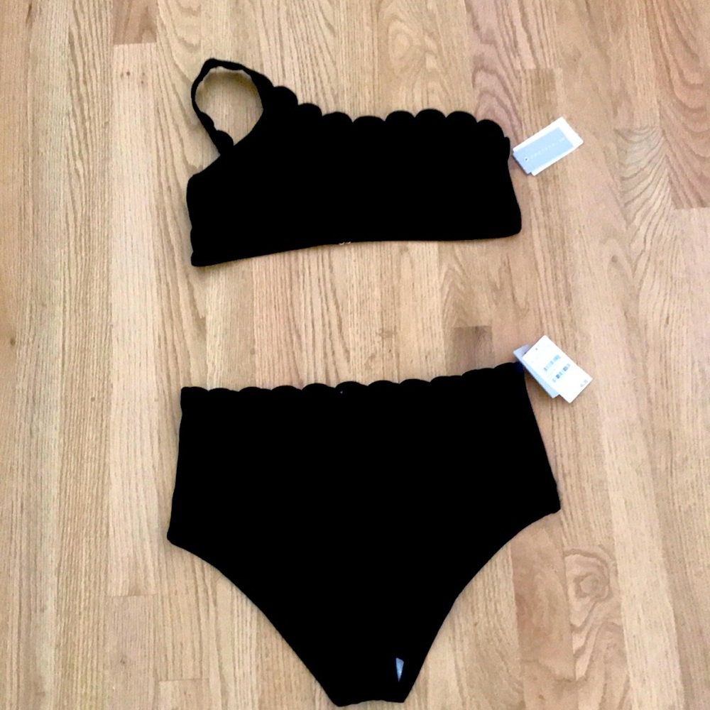 Solid Black 2 Piece Swim Suit
